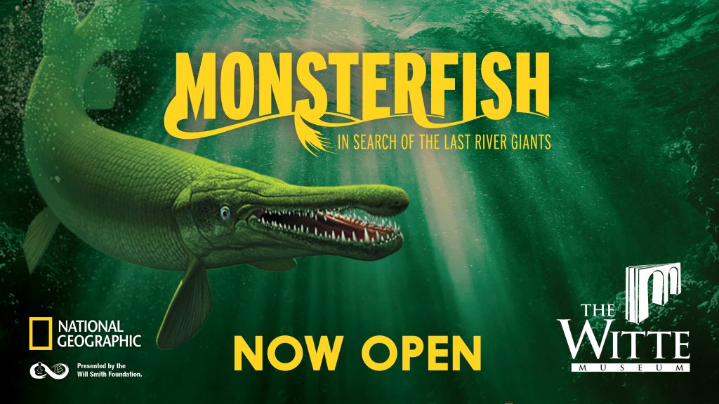 Monster Fish Now open with image of alligator gar in front of green river water