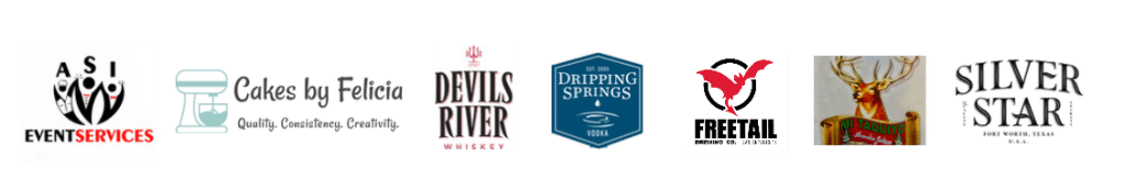 Partner logos: ASI Event Services, Cakes by Felicia, Devils River Whiskey, Dripping Springs, Freetail, Mi Taquito and Silver Star.