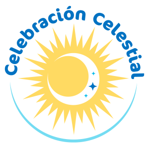 celebracion celestial with an illustration of sun bursting behind the moon.
